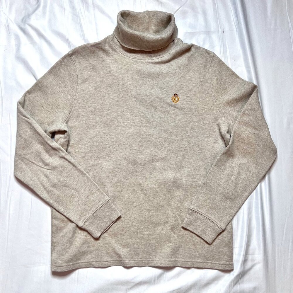 Ralph Lauren Women's Turtleneck Medium Beige Tan 100% Cotton Longsleeve Sweater